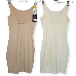 MAIDENFORM Flexees Shaping Slip Lot Of 2 Sz Medium Nude & Ivory Bridal Old Money